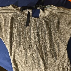 Gray Women's Top with Black Ribbon Detail